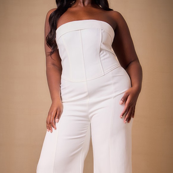 Premium Plus White Woven Bandeau Wide Leg Jumpsuit - Picture 2 of 8